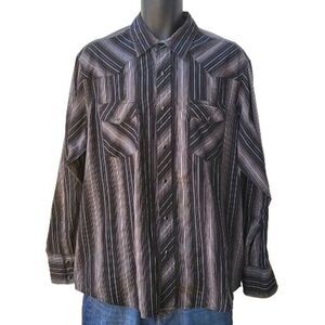 Vintage Wrangler Button Up Shirt Men Sz XL Black Gray‎ Pearl Snap Western Cowboy
